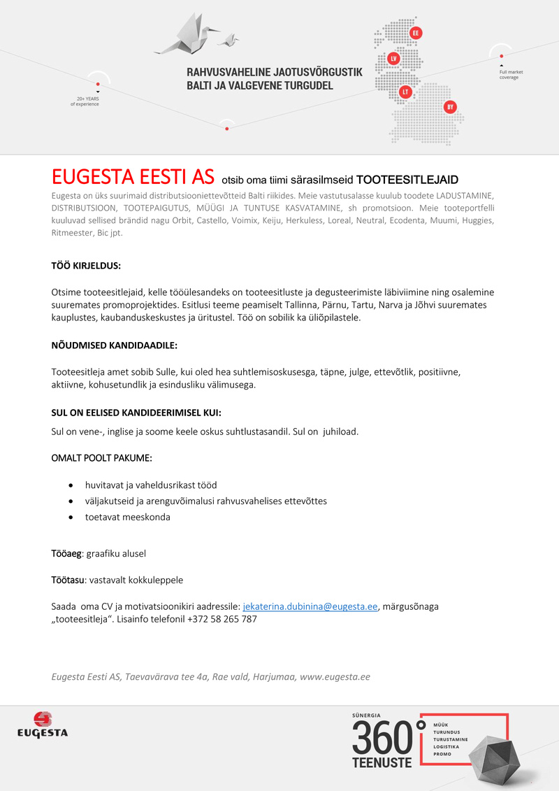 Eugesta Eesti AS Tooteesitleja