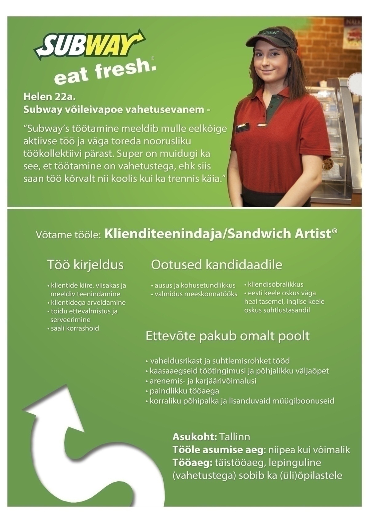 Panino OÜ Subway klienditeenindaja (Sandwich Artist®)