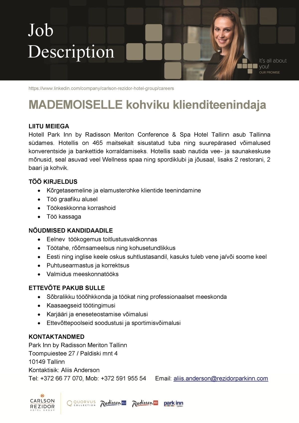 Meriton Hotels AS Mademoiselle kohviku klienditeenindaja 