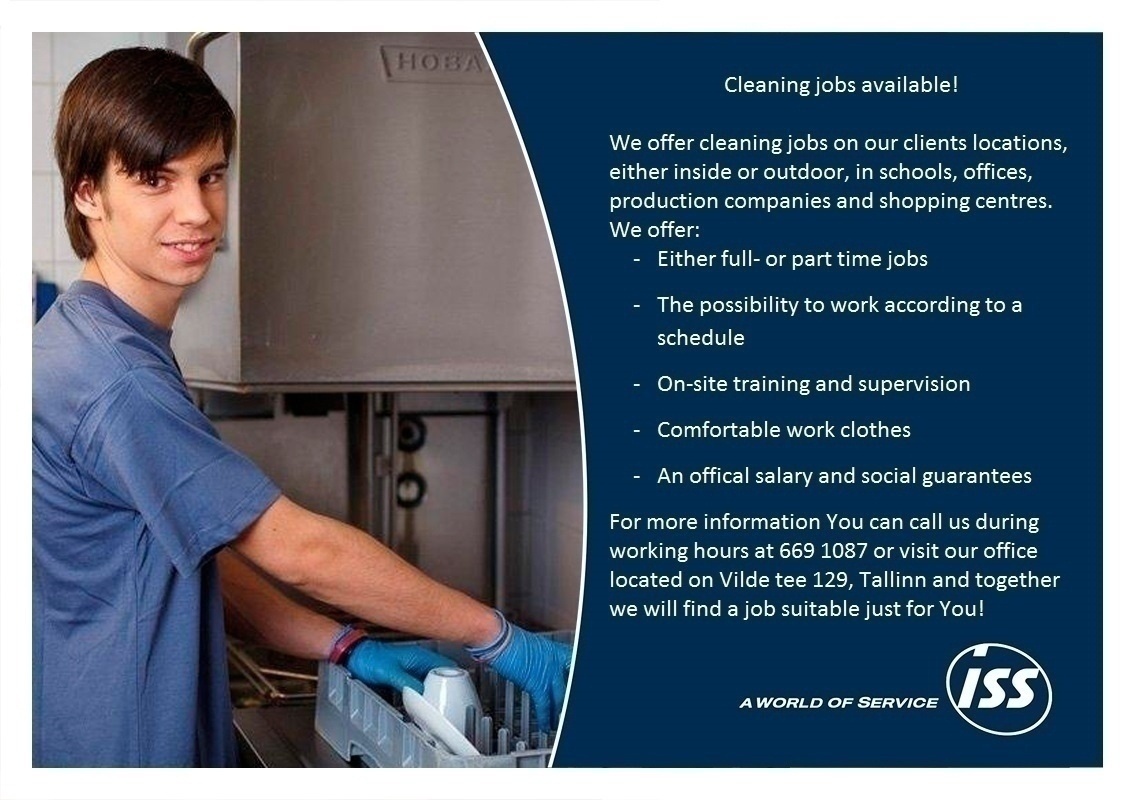 ISS Eesti AS Cleaning jobs available!