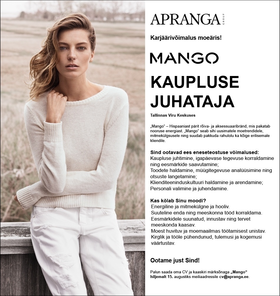 Apranga Estonia OÜ Mango kaupluse juhataja