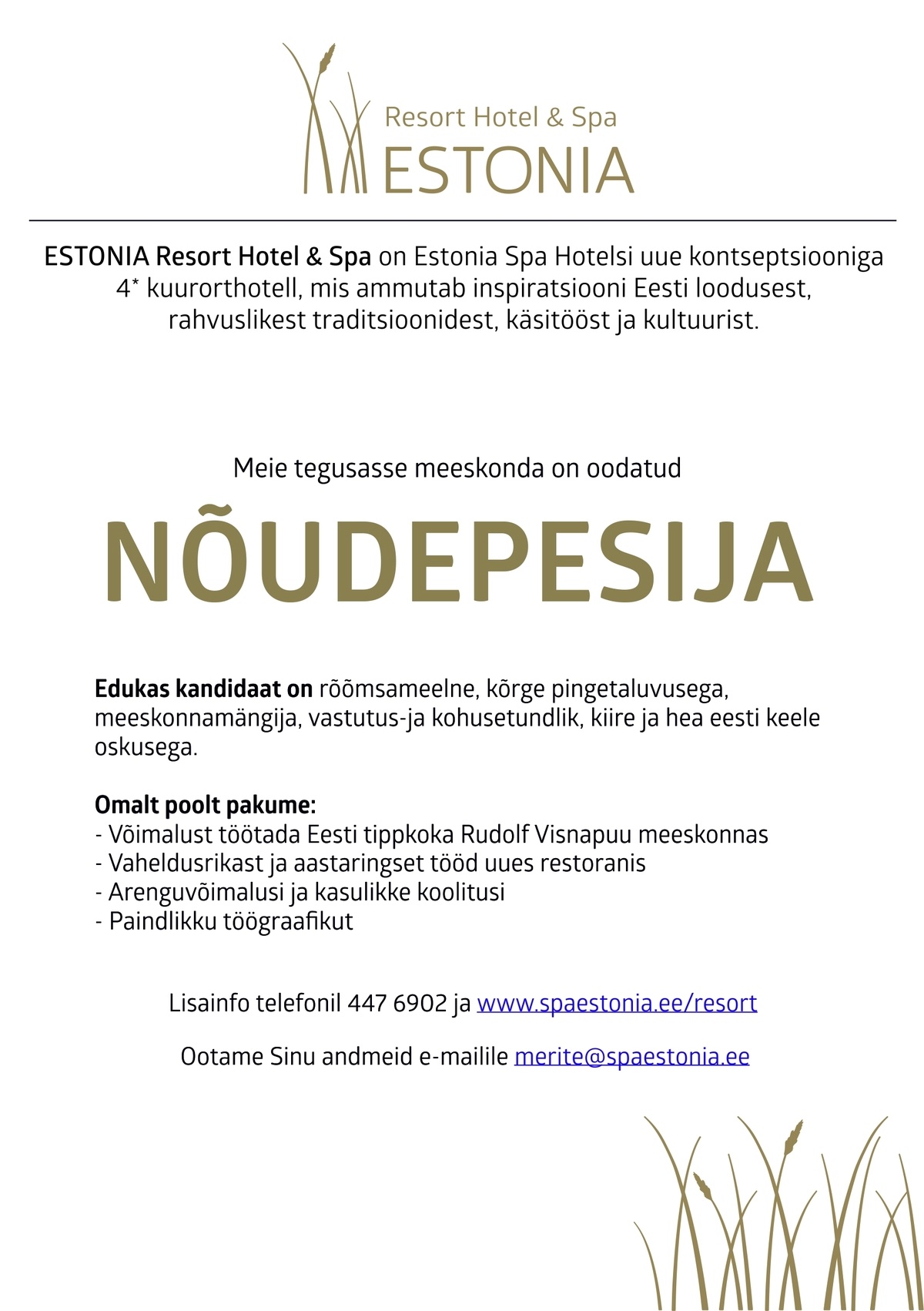 Estonia Spa Hotels AS Nõudepesija