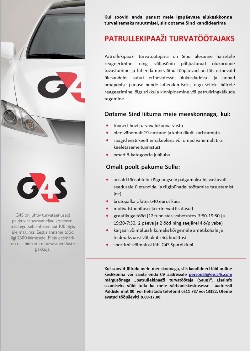 AS G4S Eesti Patrullekipaaži turvatöötaja (Saue)