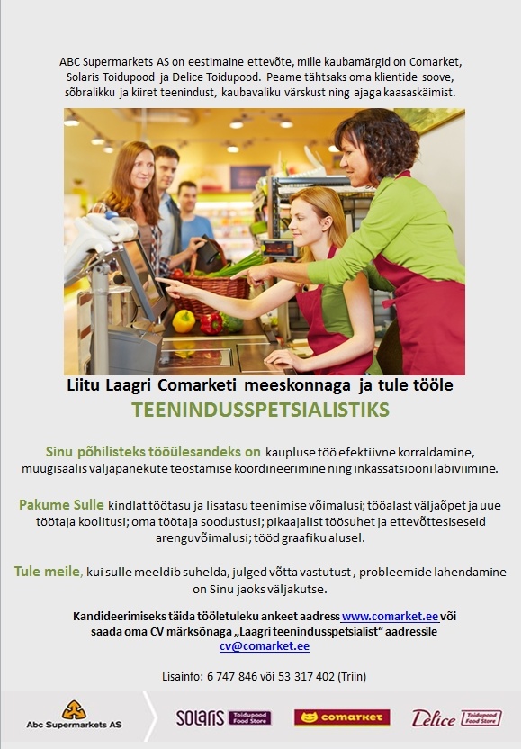 Abc Supermarkets AS TEENINDUSSPETSIALIST Laagri Comarketisse