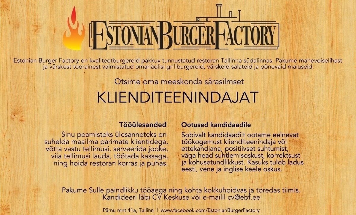 Estonian Burger Factory Klienditeenindaja