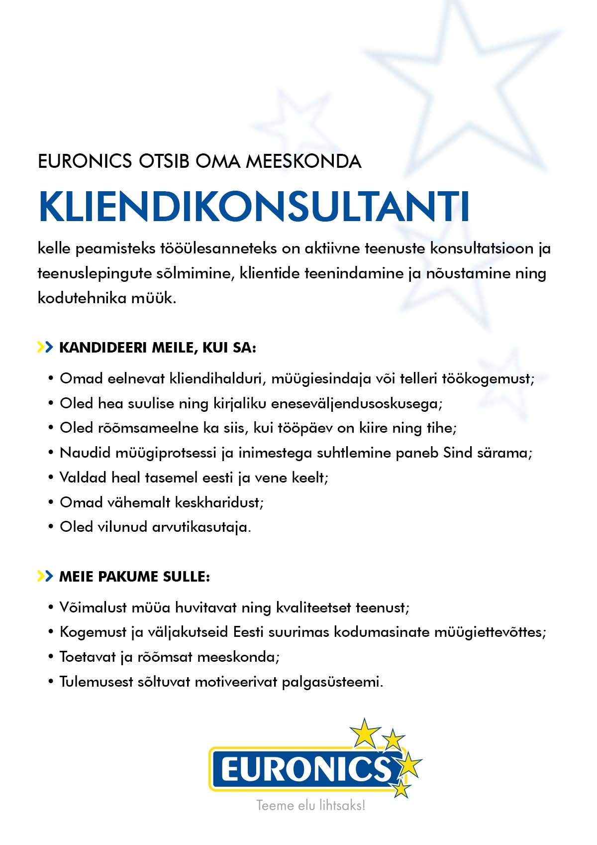 Sandmani Grupi AS Kliendikonsultant Pärnu Euronics esinduses