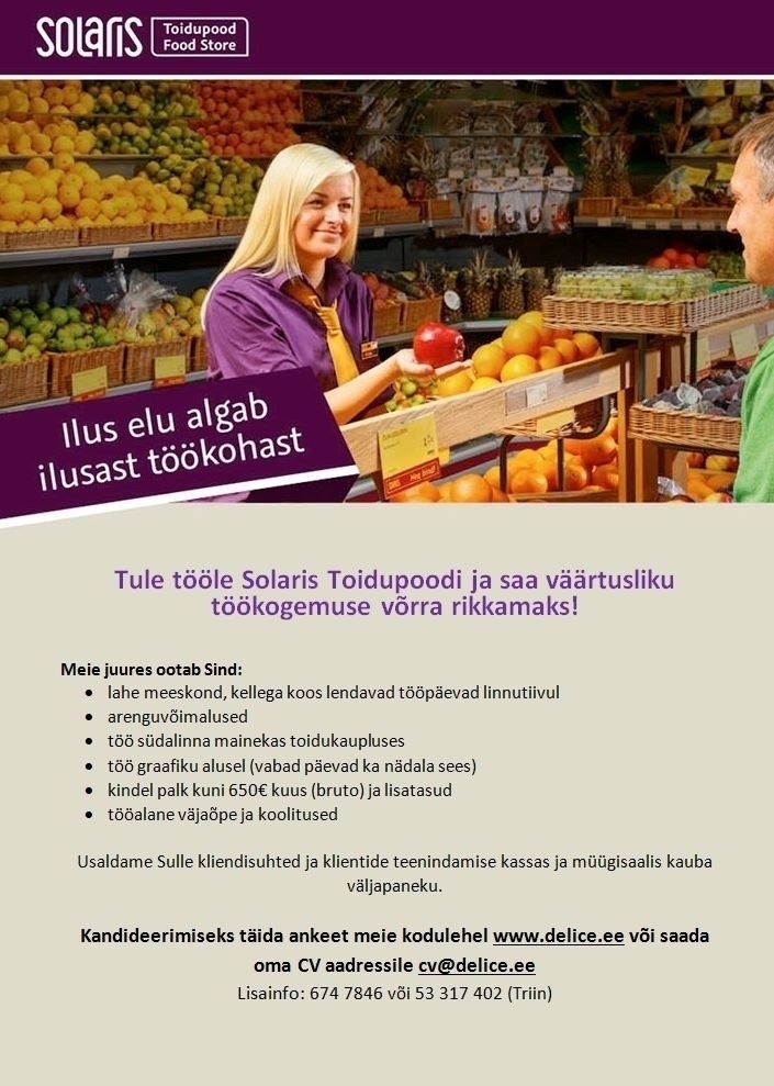 Abc Supermarkets AS KLIENDITEENINDAJA Solaris Toidupoes