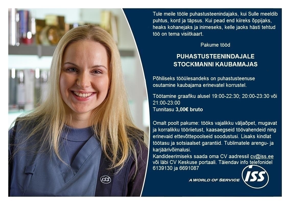 ISS Eesti AS Õhtune puhastusteenindaja Stockmannis
