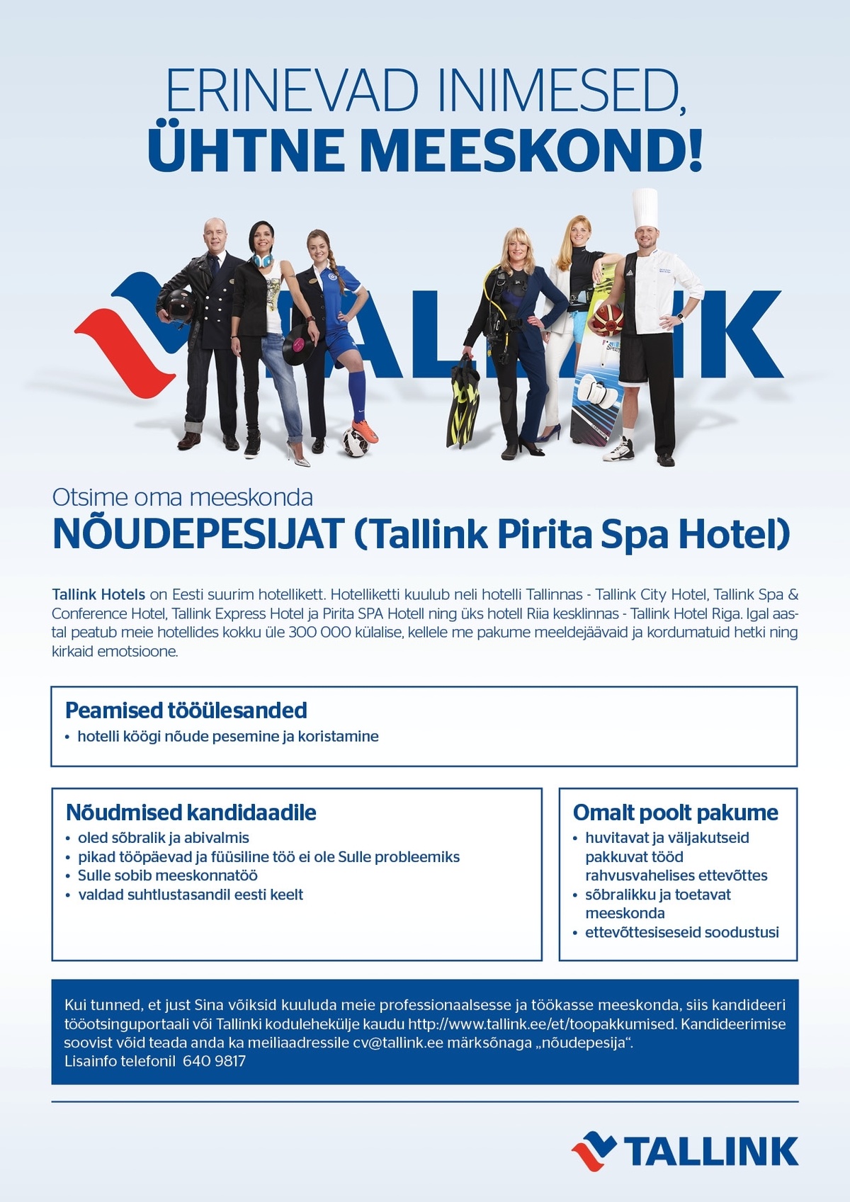 Tallink Grupp AS Nõudepesija (Tallink Pirita Spa Hotels)