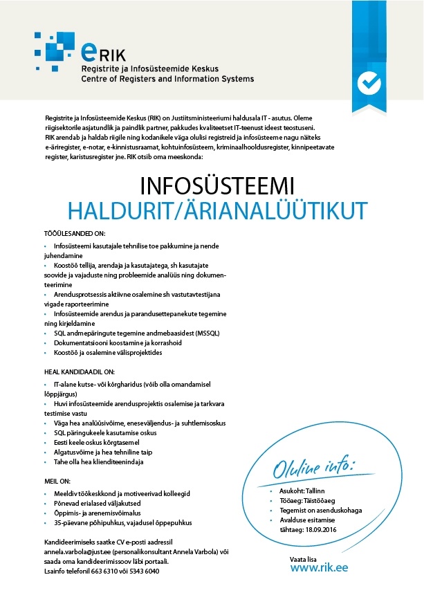 Registrite ja Infosüsteemide Keskus IS HALDUR/ÄRIANALÜÜTIK