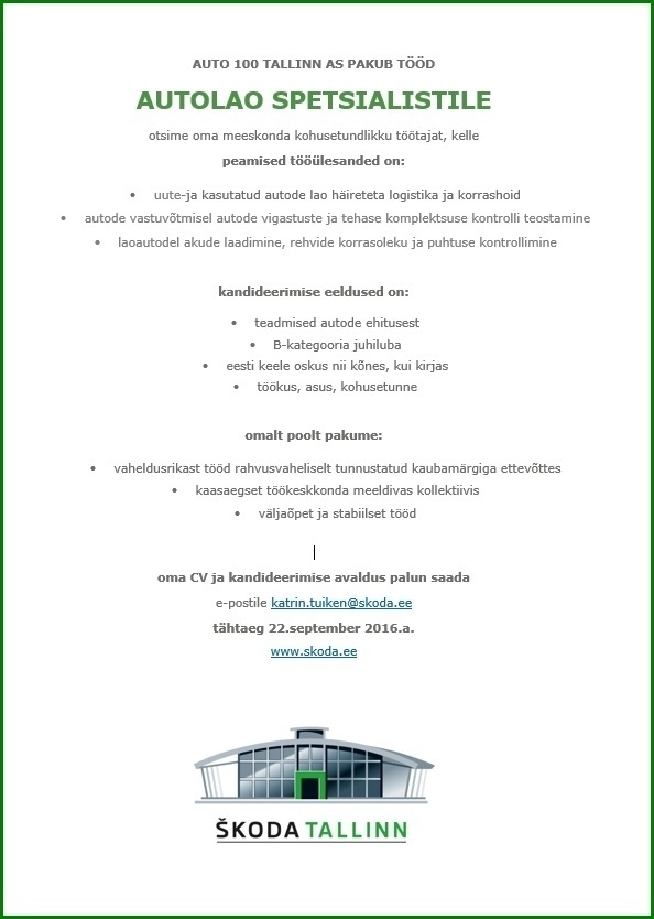 Auto 100 Tallinn AS Autolao spetsialist