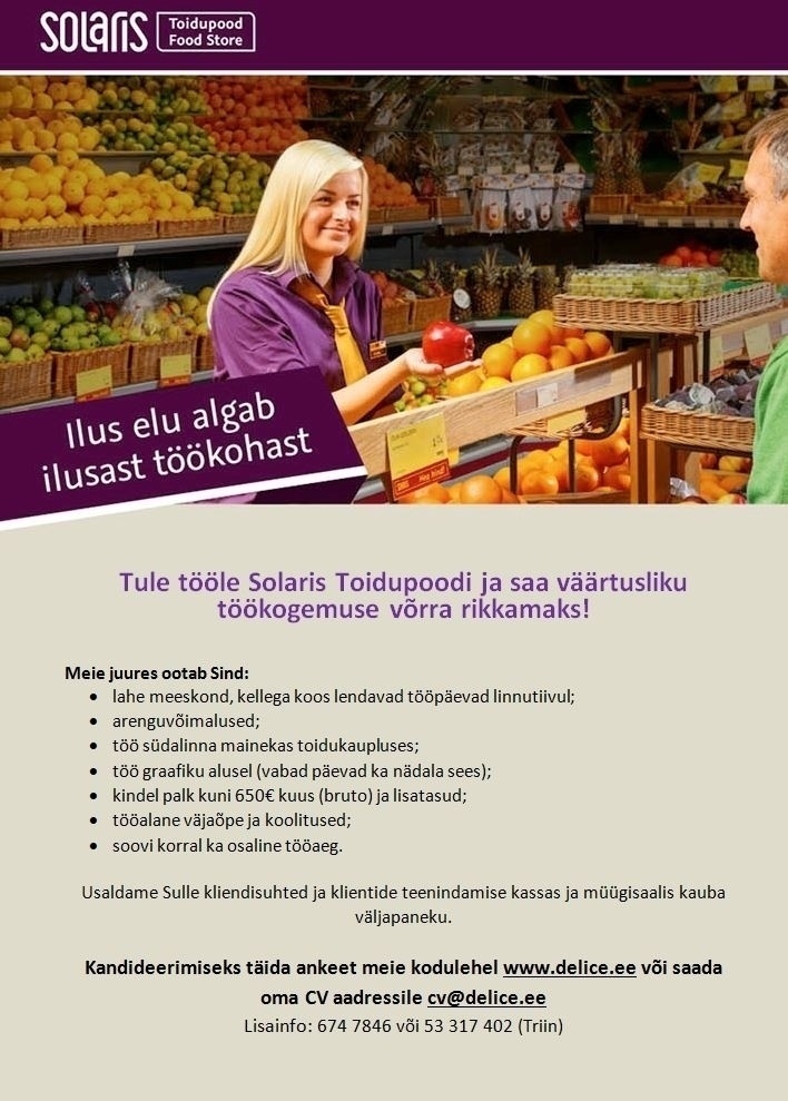 Abc Supermarkets AS VÄÄRTUSLIK TÖÖKOGEMUS Solaris Toidupoes
