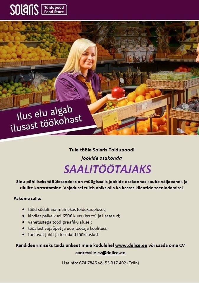 Abc Supermarkets AS SAALITÖÖTAJA SOLARIS TOIDUPOES