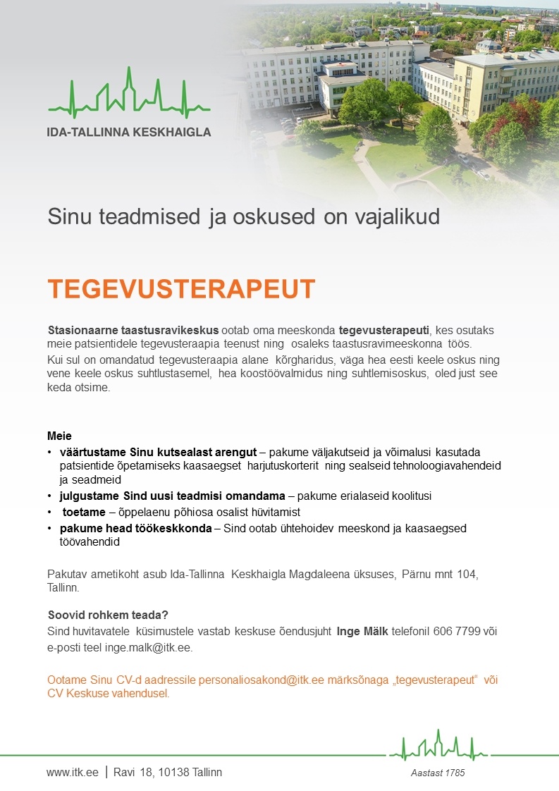 Ida-Tallinna Keskhaigla AS Tegevusterapeut