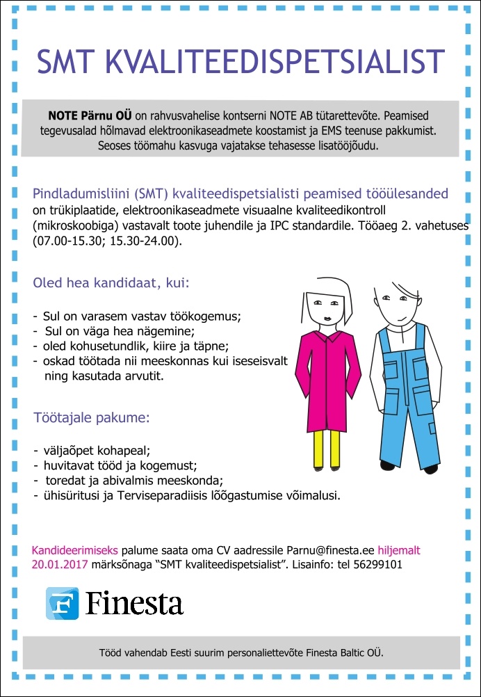 Finesta Baltic OÜ SMT kvaliteedispetsialist