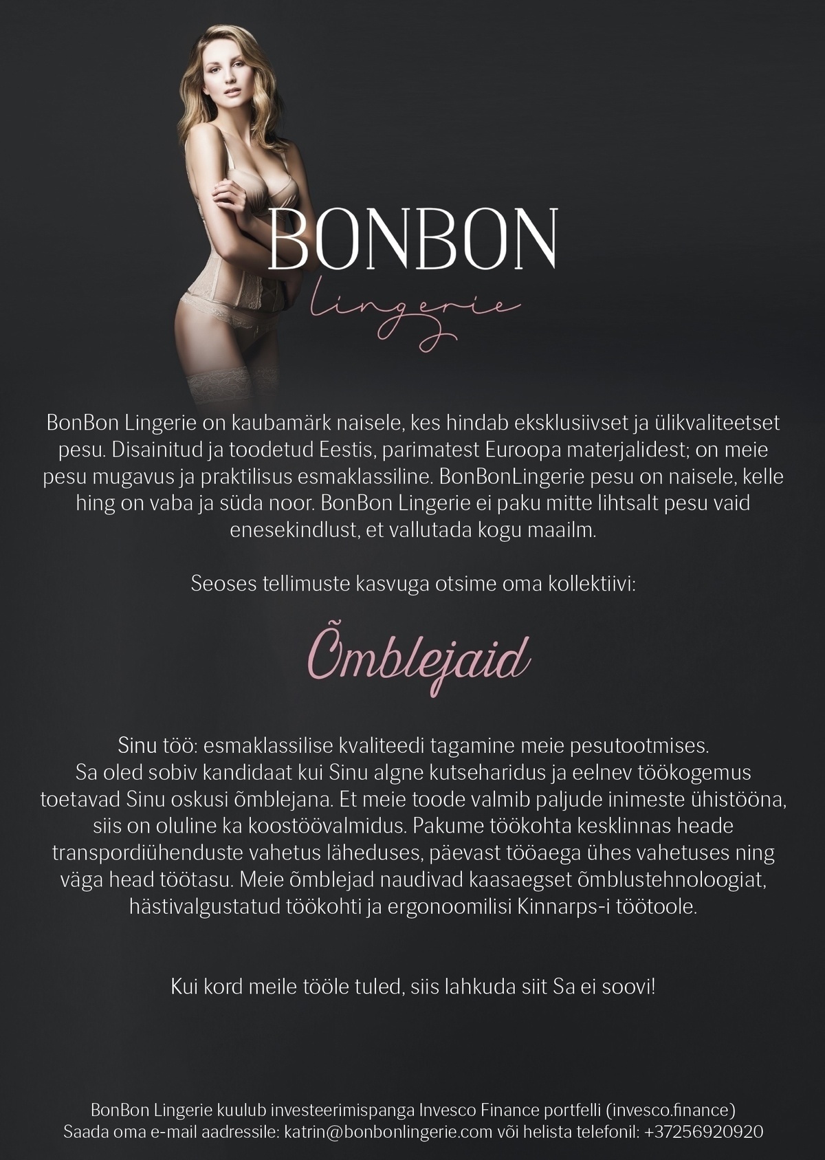 BonBon Lingerie OÜ Võtame tööle "Pesu Õmblejaid"!