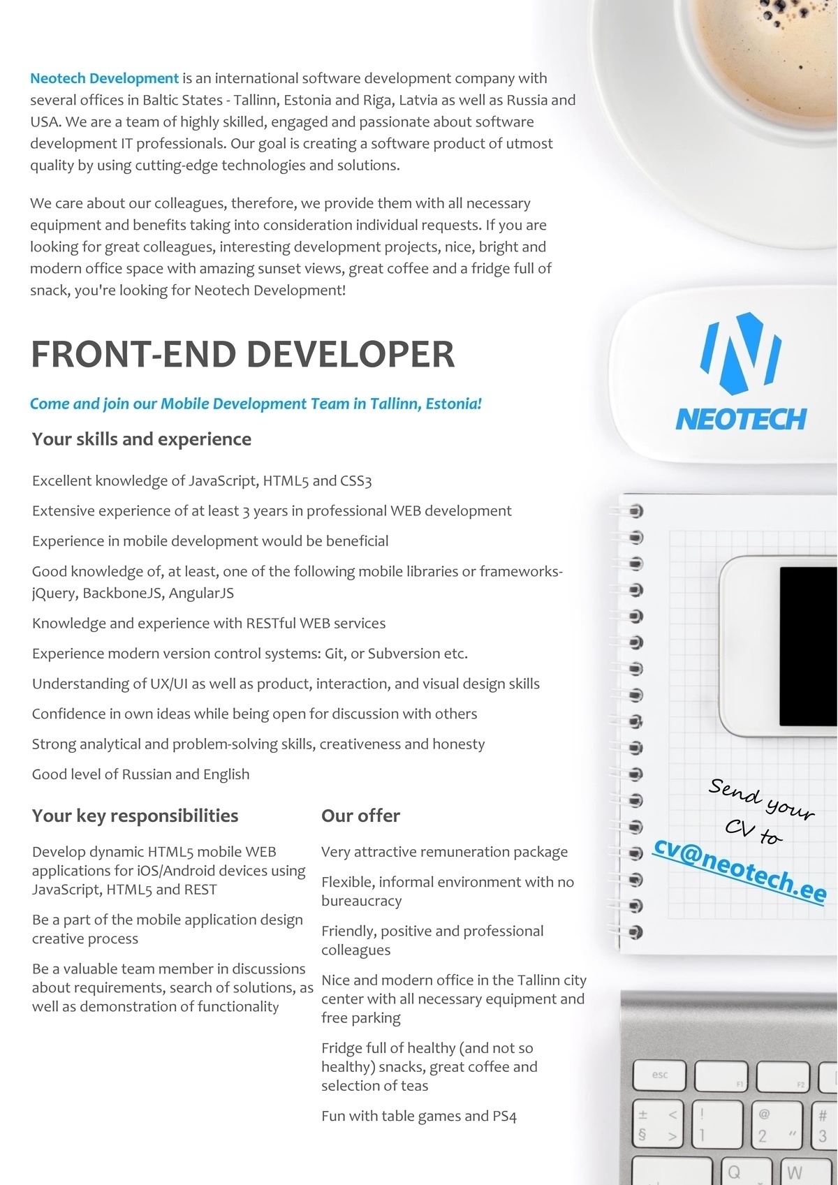 NEOTECH DEVELOPMENT OÜ Front-End Developer (Mobile Team)