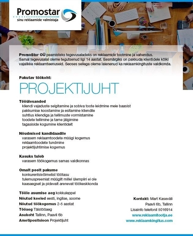 PromoStar OÜ - reklaamkingitus.com Projektijuht