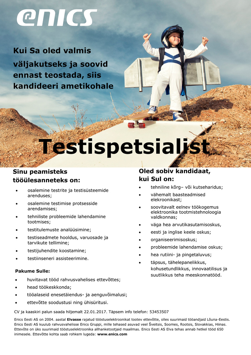 Enics Eesti AS Testispetsialist