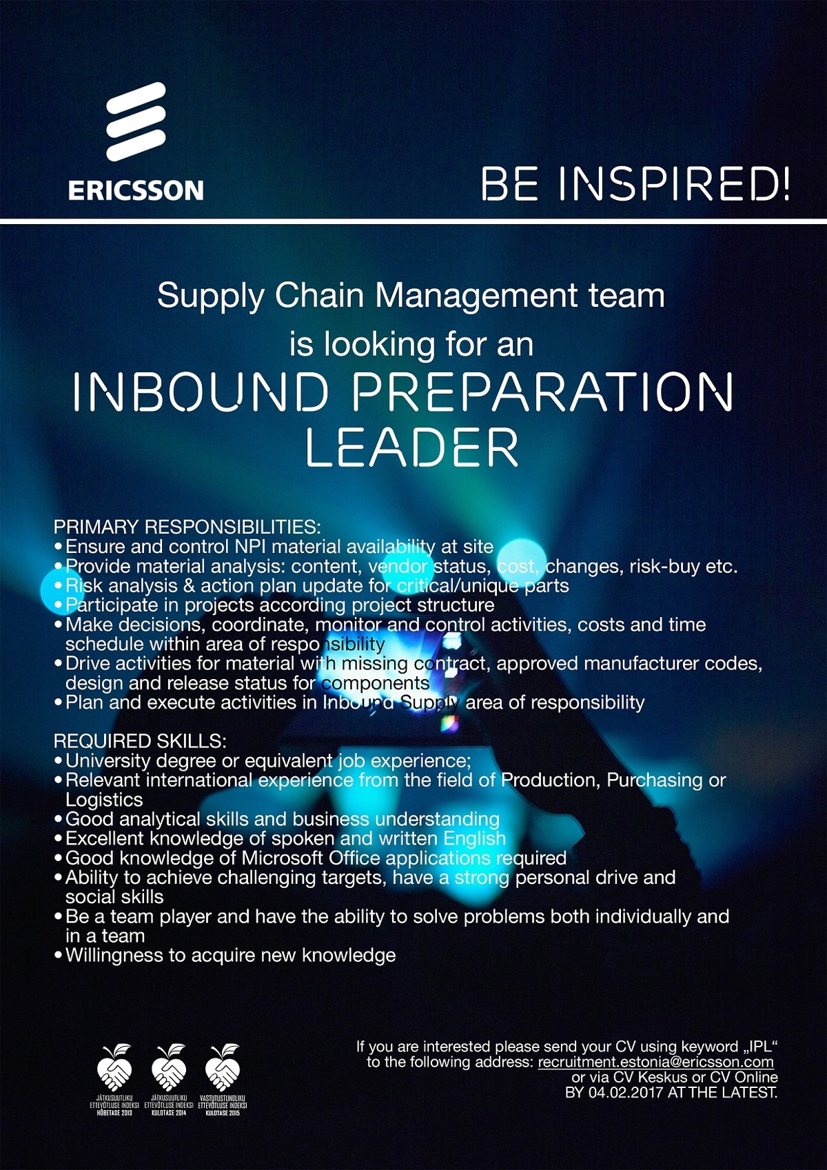 Ericsson Eesti AS Inbound Preparation Leader