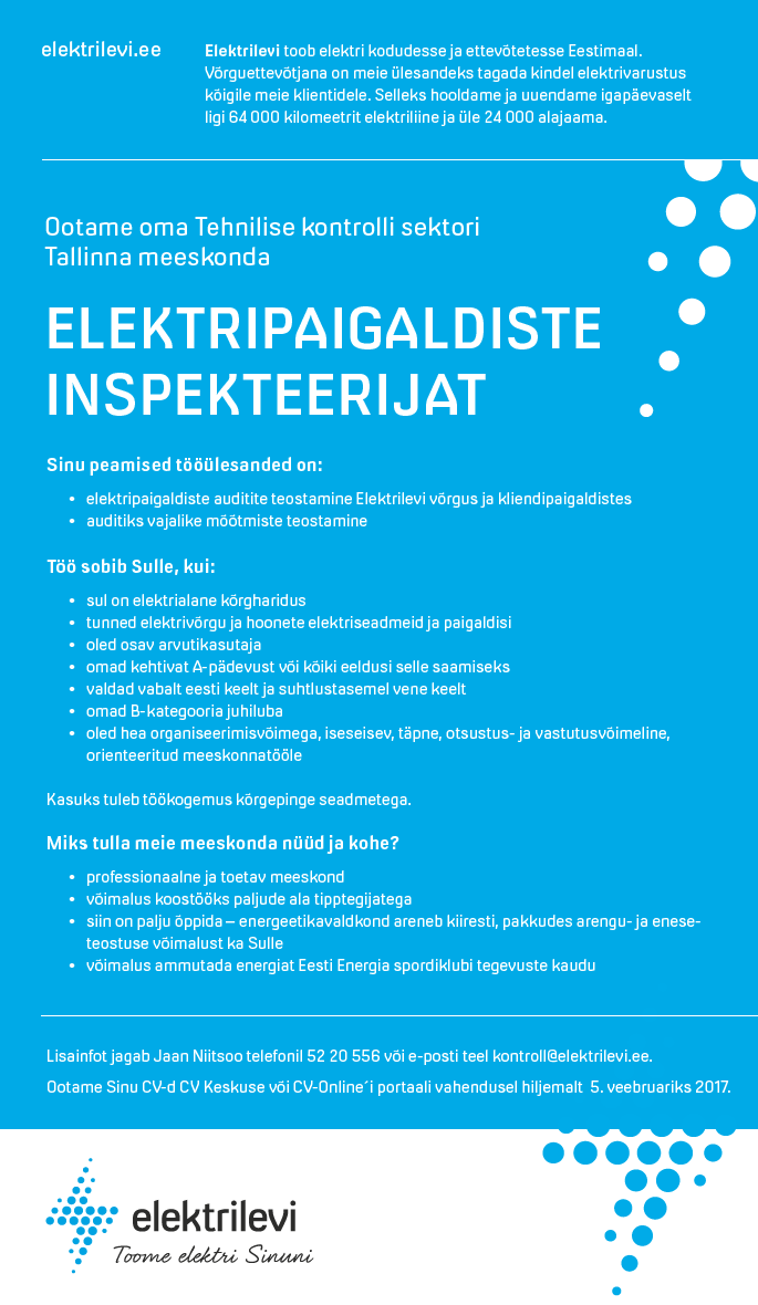 Eesti Energia AS ELEKTRIPAIGALDISTE INSPEKTEERIJA
