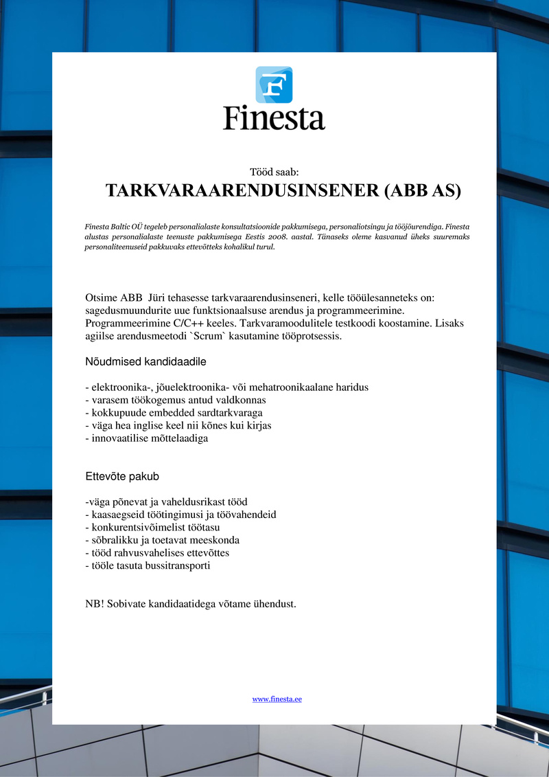Finesta Baltic OÜ Tarkvaraarendusinsener (ABB AS)