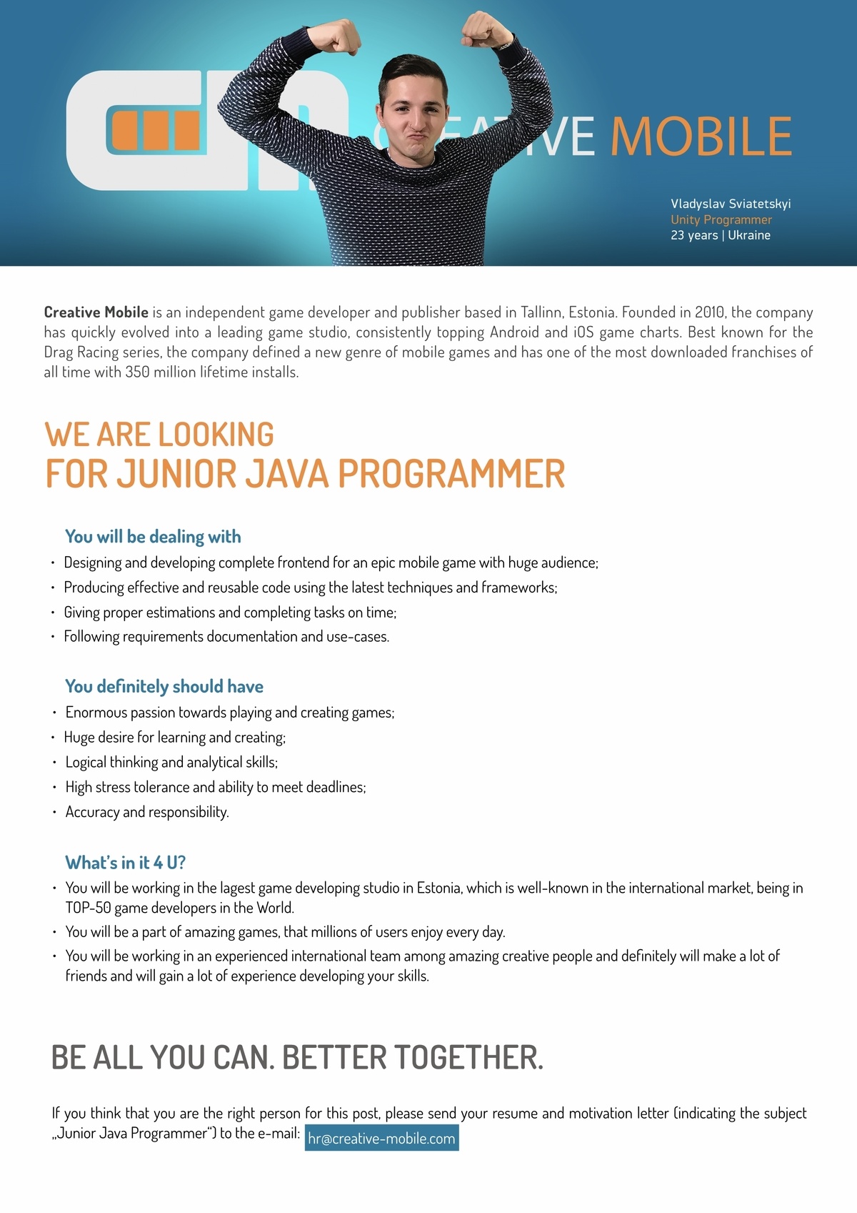 Creative Mobile OÜ Junior Java Programmer