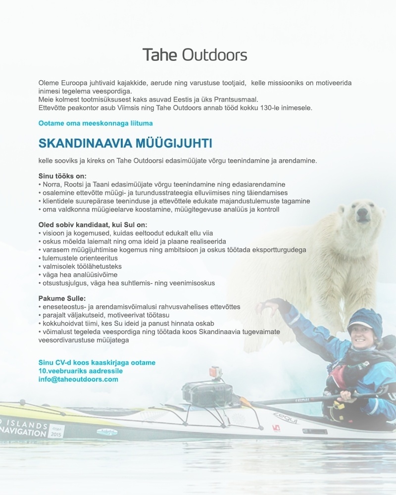 Tahe Kayaks OÜ Skandinaavia müügijuht