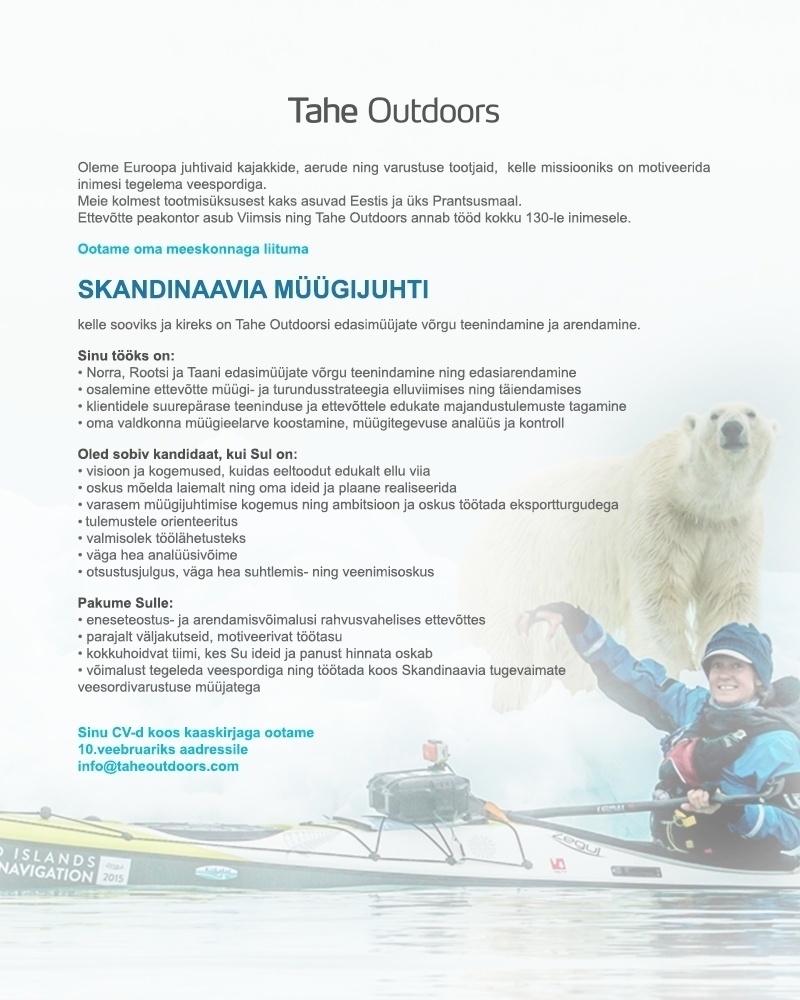 Tahe Kayaks OÜ Skandinaavia müügijuht