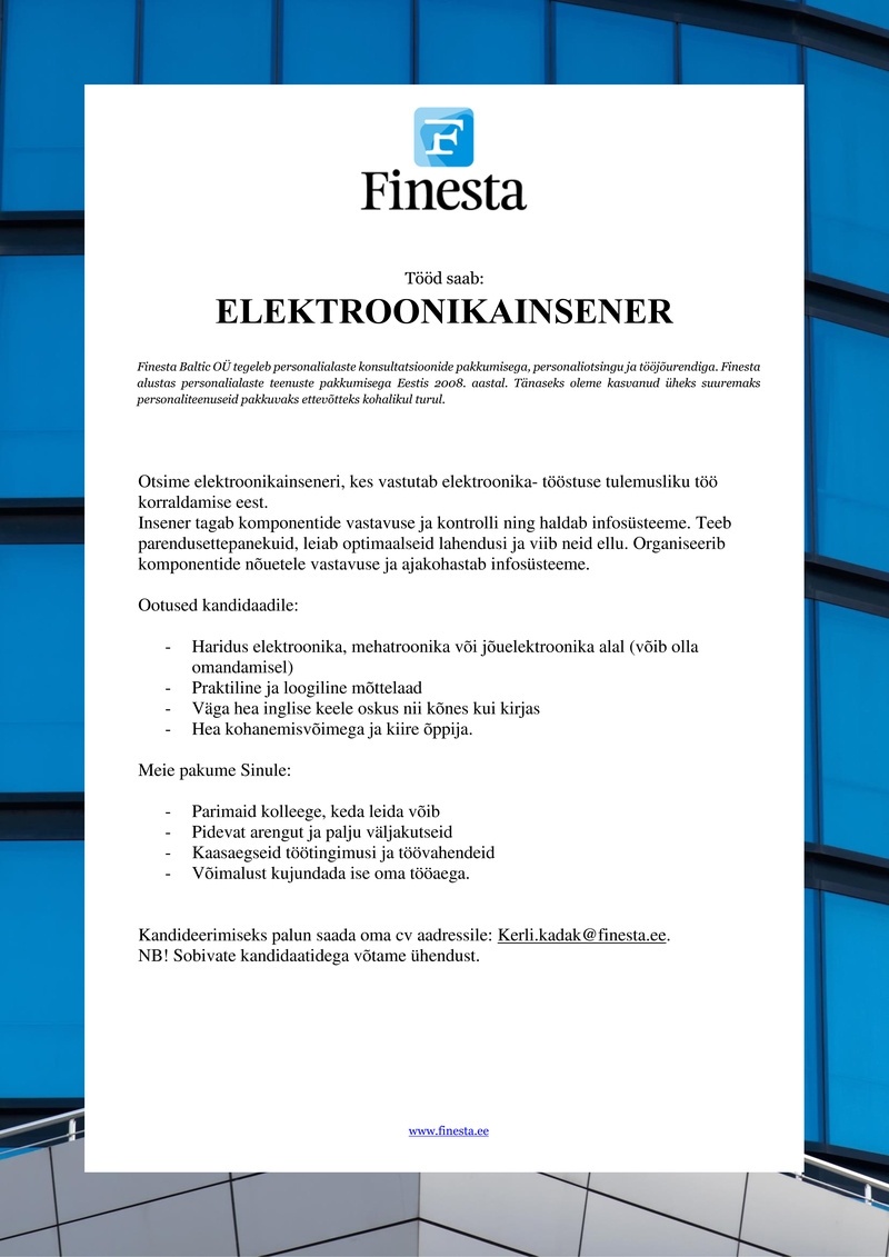 Finesta Baltic OÜ Elektroonikainsener