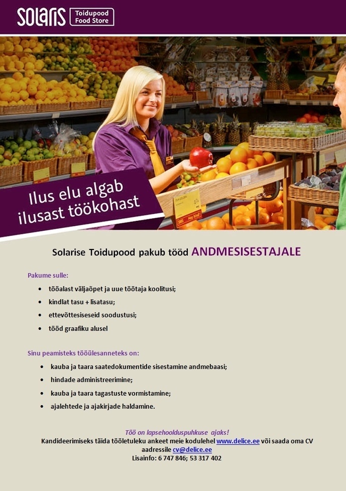 Abc Supermarkets AS ANDMESISESTAJA Solarise Toidupoodi