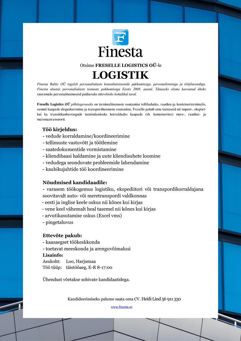 Finesta Baltic OÜ Logistik
