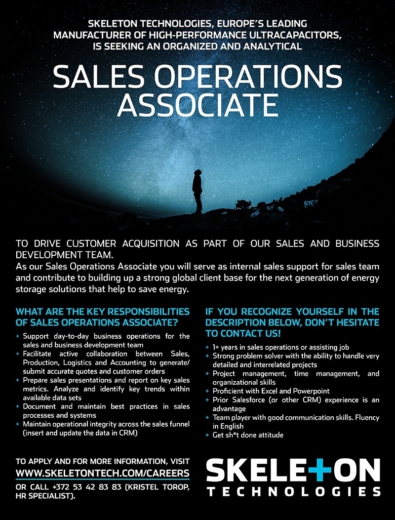 SKELETON TECHNOLOGIES OÜ Sales Operations Associate