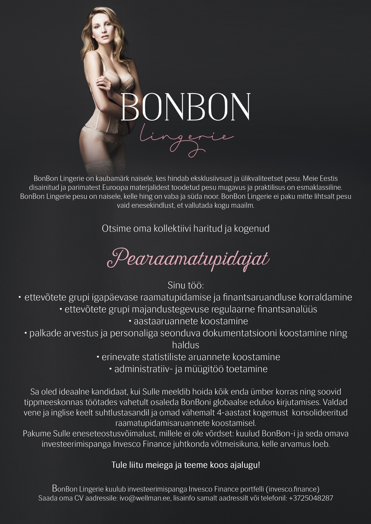 BonBon Lingerie OÜ Võtame tööle "Pearaamatupidaja"!