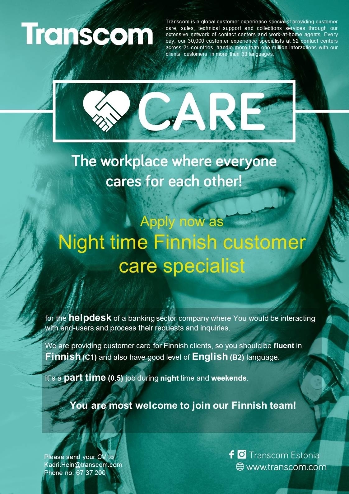Transcom Eesti OÜ Night time Finnish customer care specialist