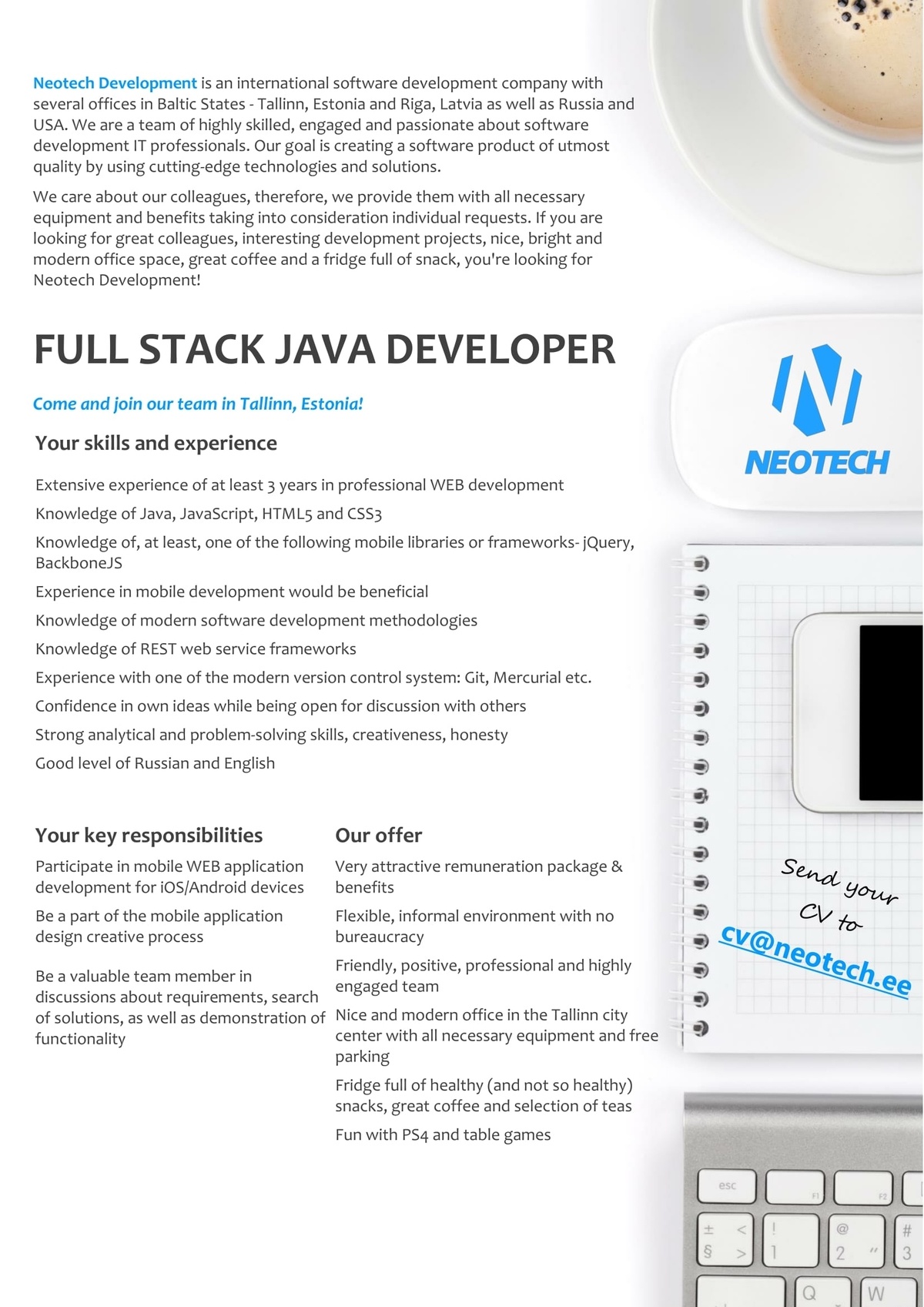 NEOTECH DEVELOPMENT OÜ Full-Stack Java Developer (Mobile Team)