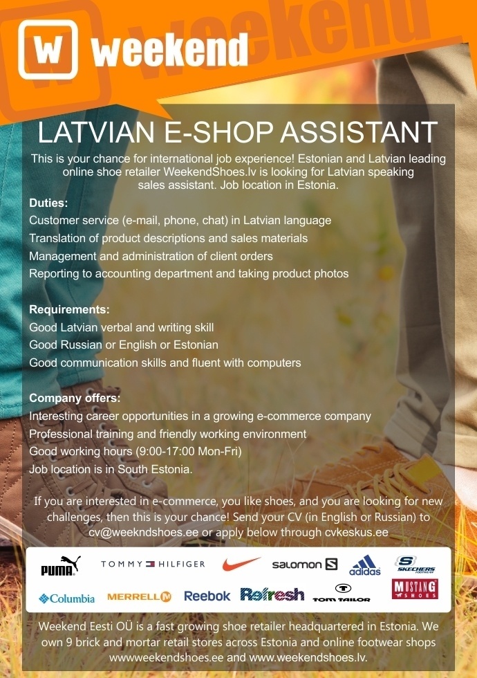 WEEKEND EESTI OÜ E-shop assistant - Latvian language needed
