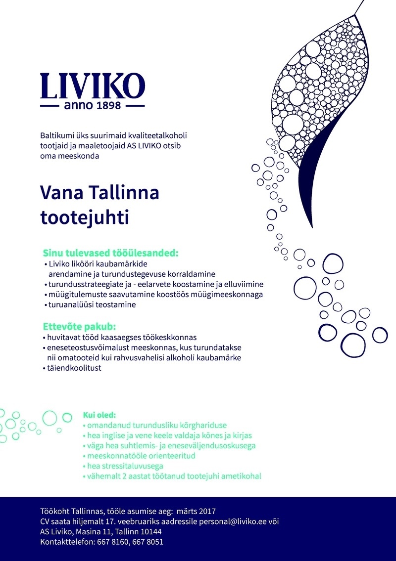 Liviko AS Vana Tallinna tootejuht  (Liviko)