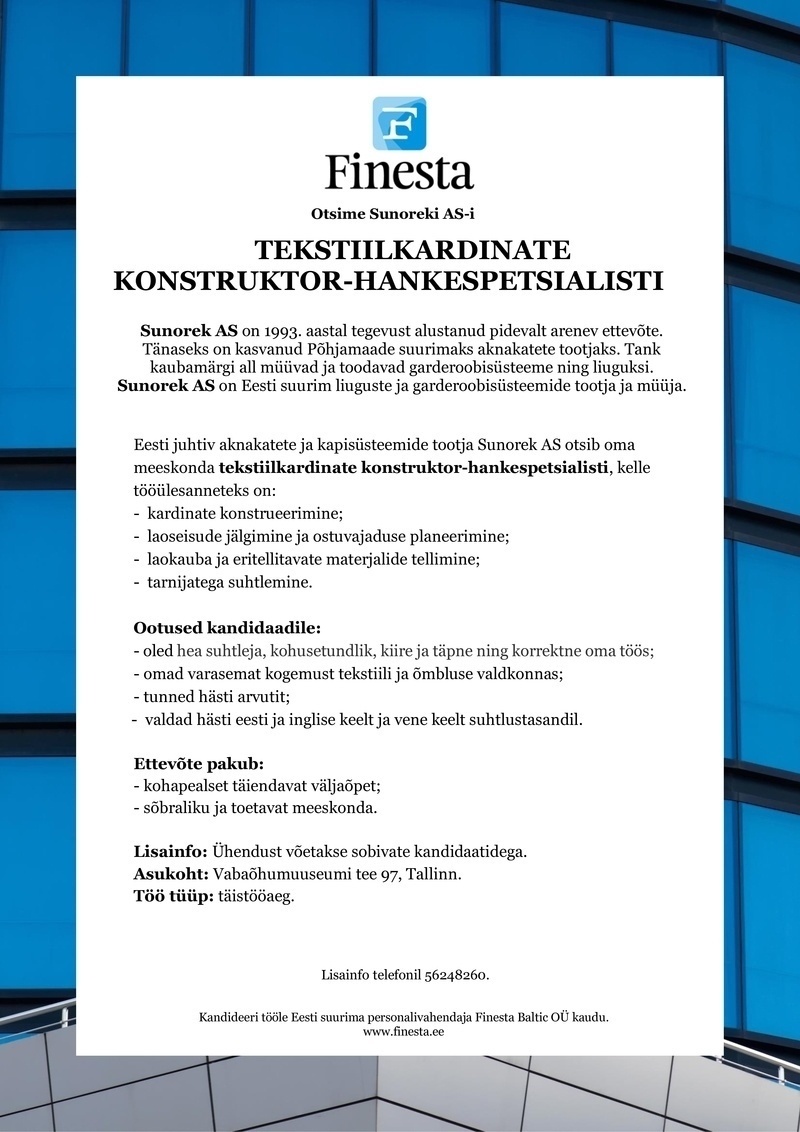 Finesta Baltic OÜ Tekstiilkardinate konstruktor-hankespetsialist