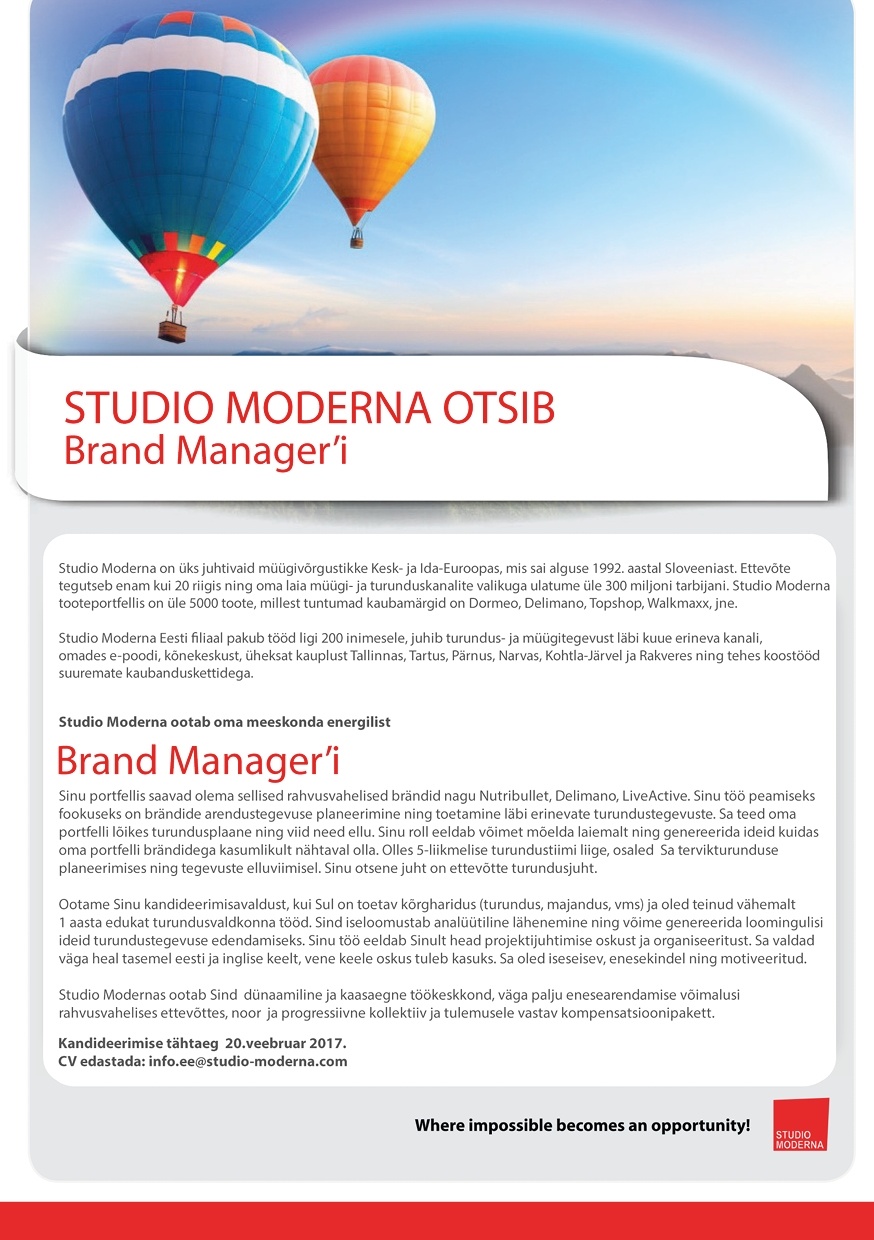 STUDIO MODERNA OÜ Brand Manager