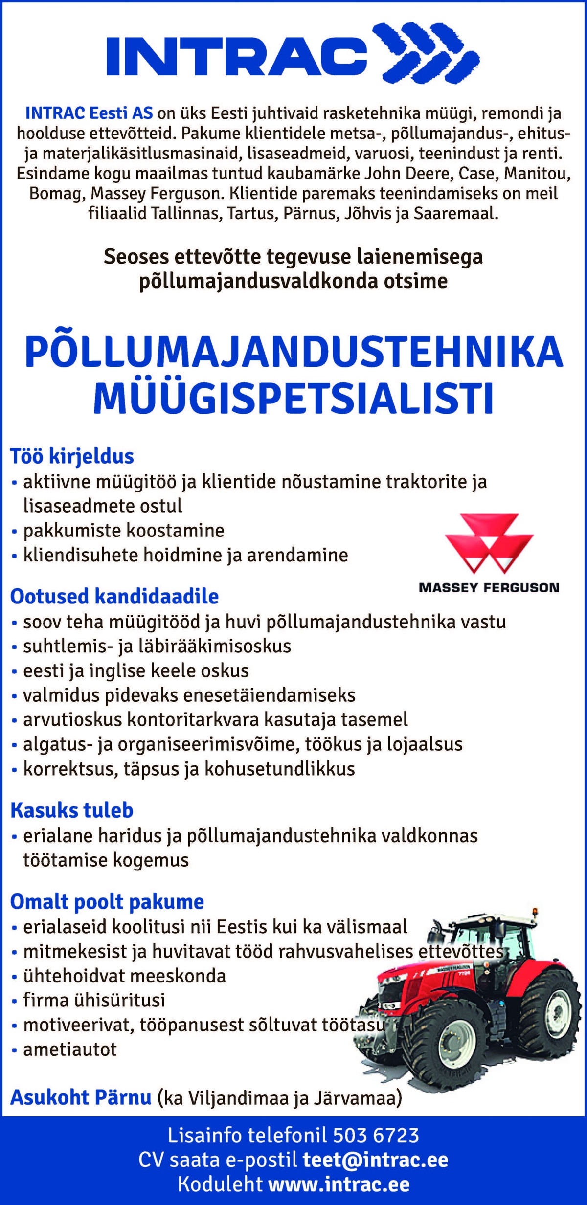 Intrac Eesti AS Müügispetsialist