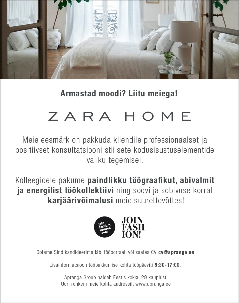 Apranga Estonia OÜ ZARA HOME müügikonsultant