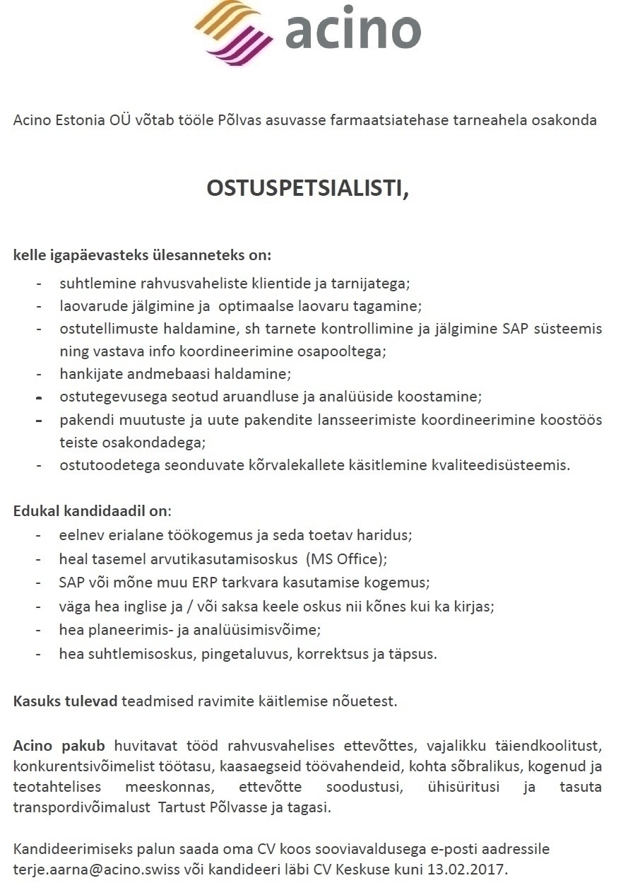 Acino Estonia OÜ Ostuspetsialist