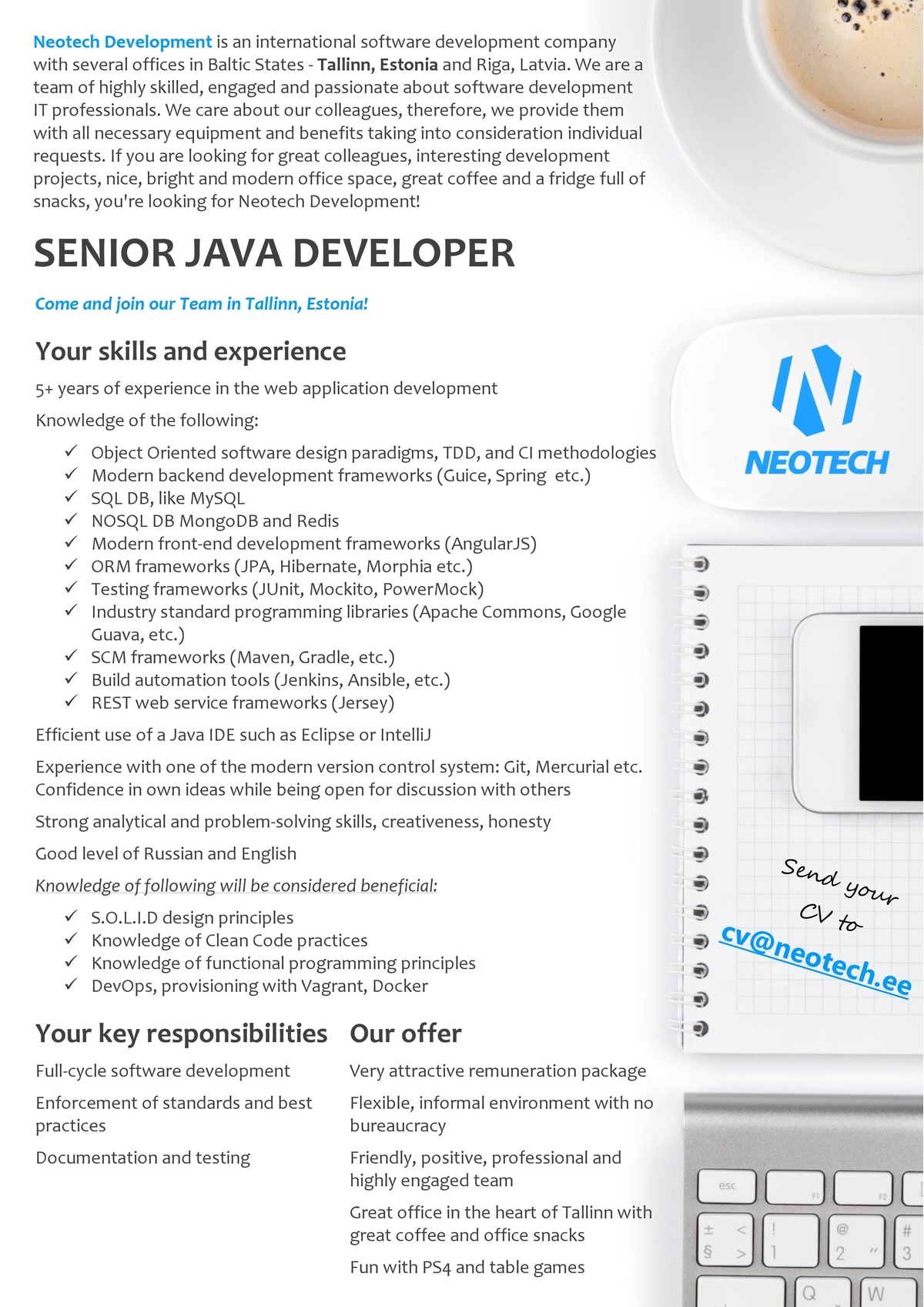 NEOTECH DEVELOPMENT OÜ Senior Java Developer