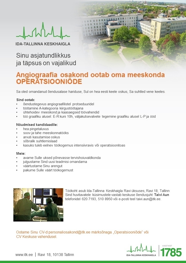 Ida-Tallinna Keskhaigla AS Angiograafia operatsiooniõde