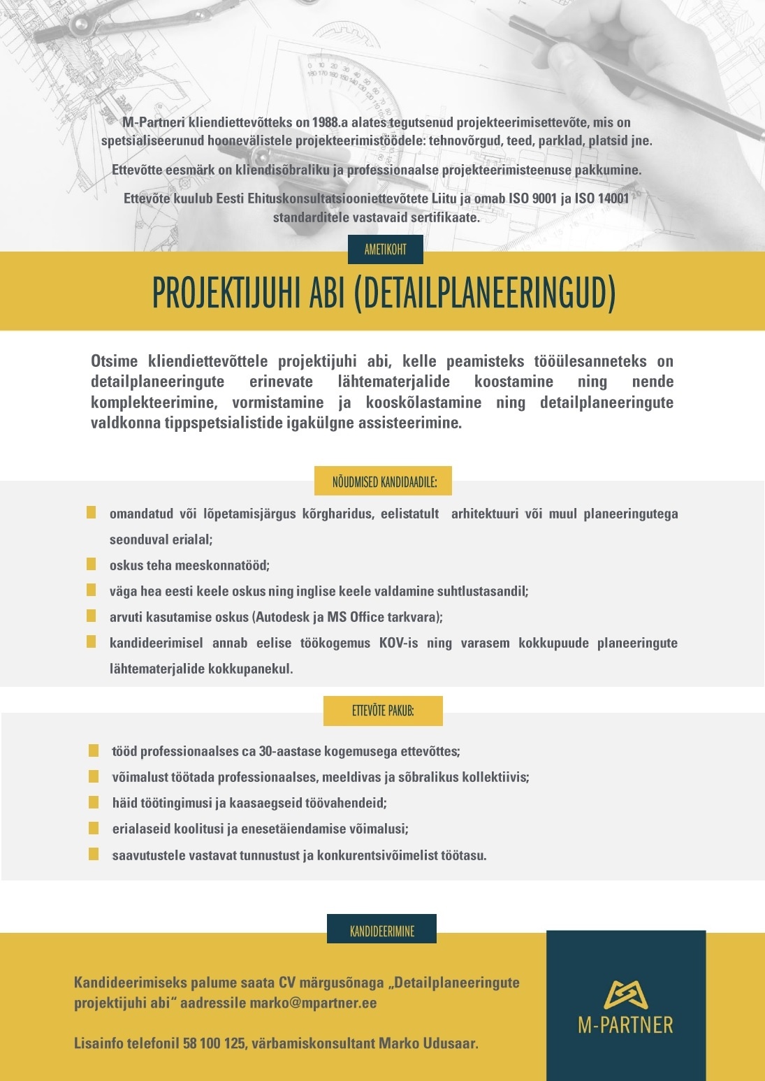 M-Partner HR OÜ Projektijuhi abi (detailplaneeringud)