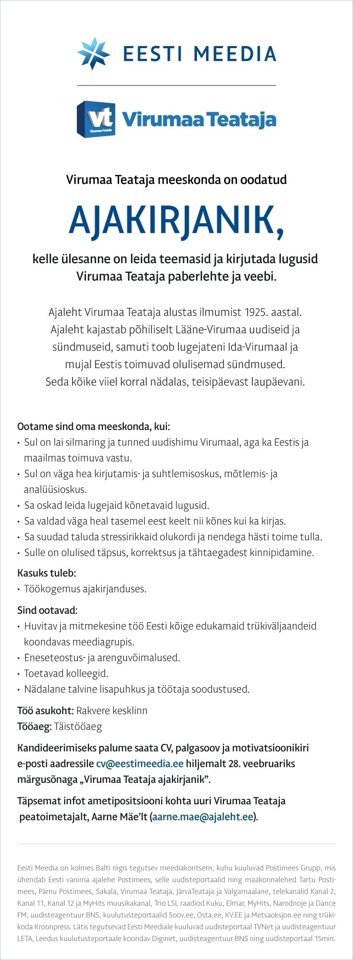 Eesti Meedia AS Virumaa Teataja ajakirjanik