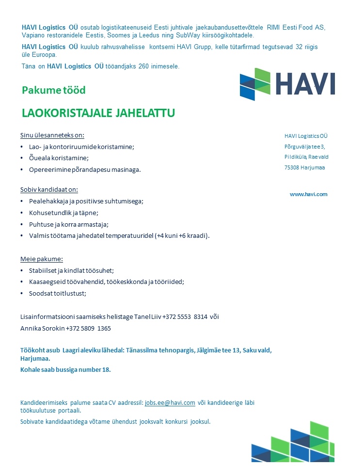 HAVI Logistics OÜ Laokoristaja jahelattu