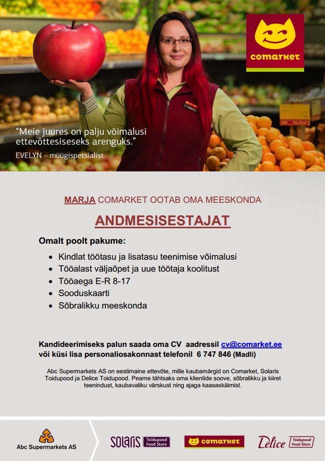 Abc Supermarkets AS ANDMESISESTAJA Marja Comarketis