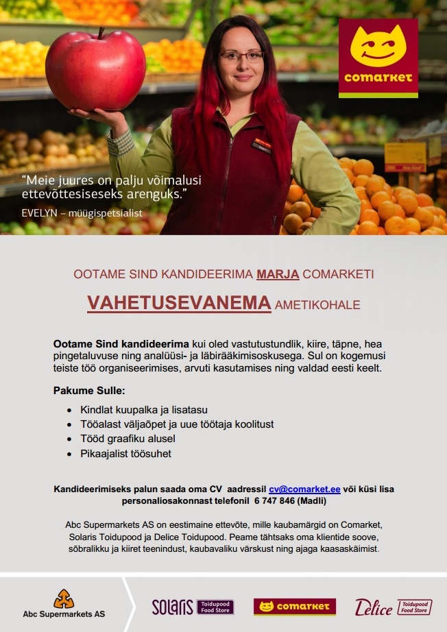 Abc Supermarkets AS VAHETUSE VANEM Marja Comarketisse